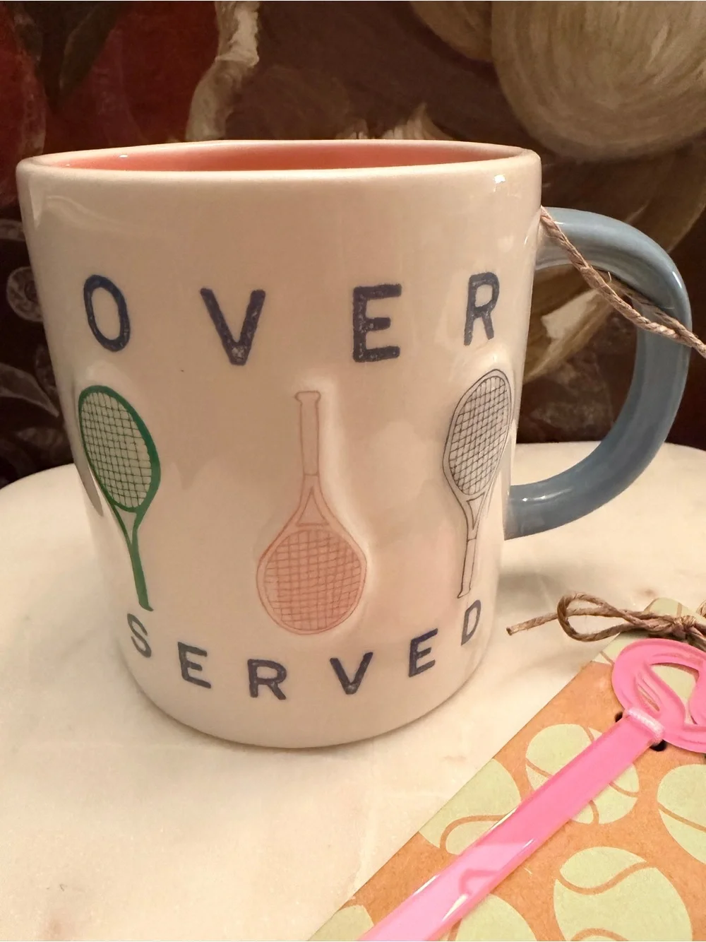 Mud Pie “Over Served” Tennis Mug w/Stirrers (New with defects/can display)